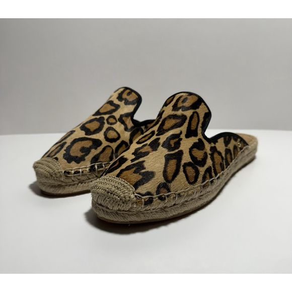 Sam Edelman Kerry Leopard Print Leather Fabric Espadrille Mule Slip On Size 9 M - Picture 2 of 13